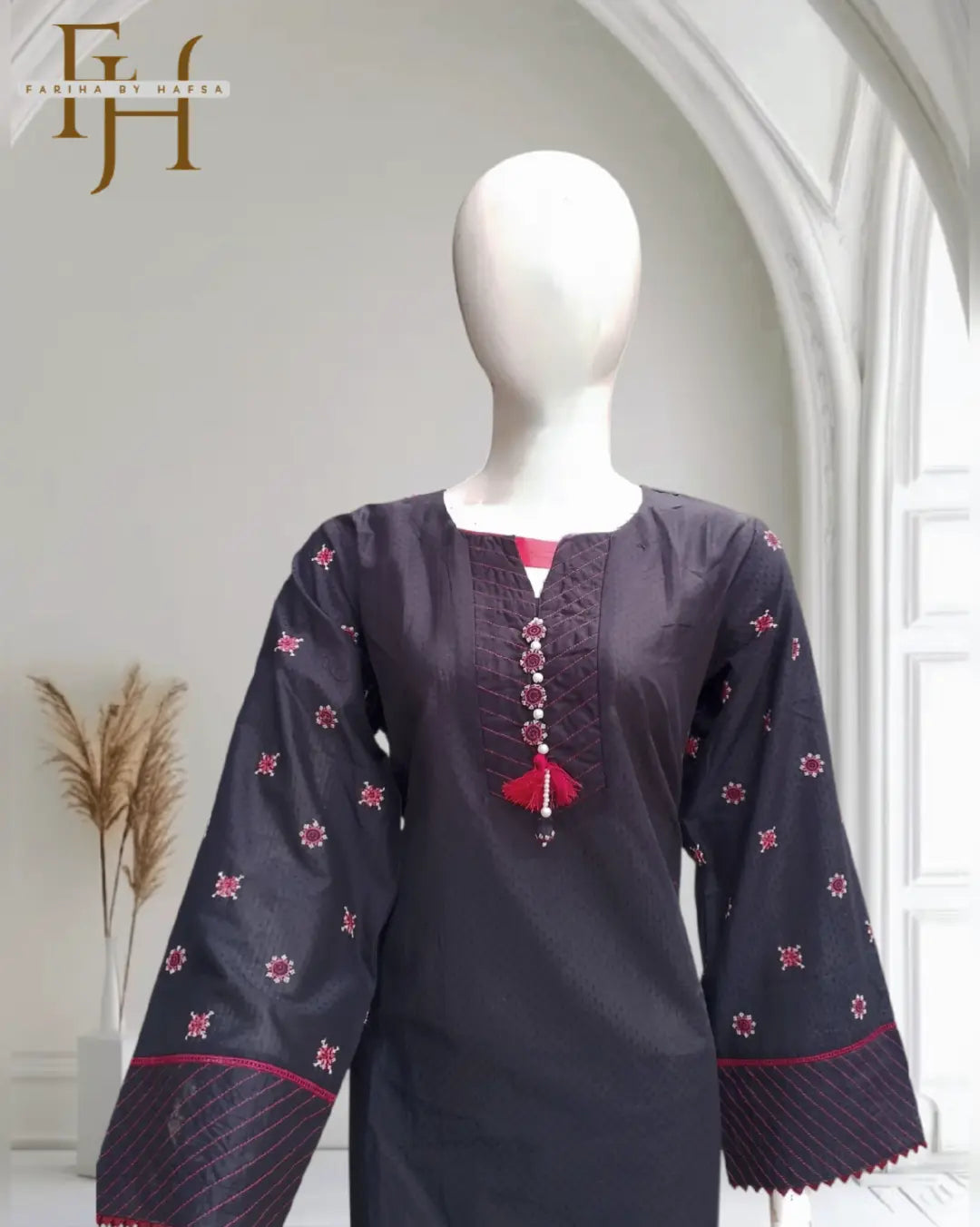 Black Stitched 2 Piece Embroidered Suit for Women by Fariha By Hafsa