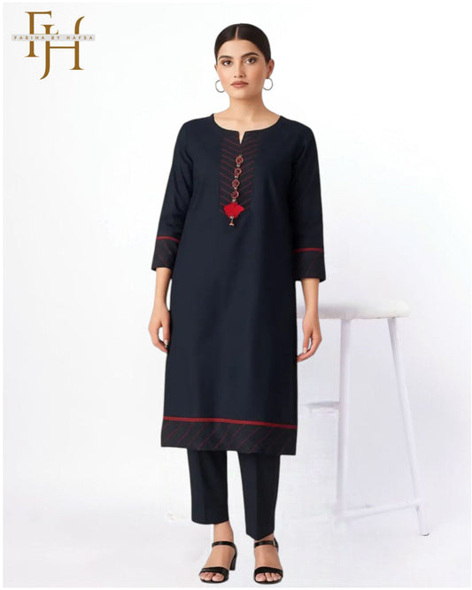 Black Stitched 2 Piece Embroidered Suit for Women by Fariha By Hafsa