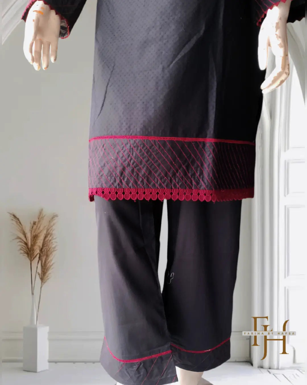 Black Stitched 2 Piece Embroidered Suit for Women by Fariha By Hafsa
